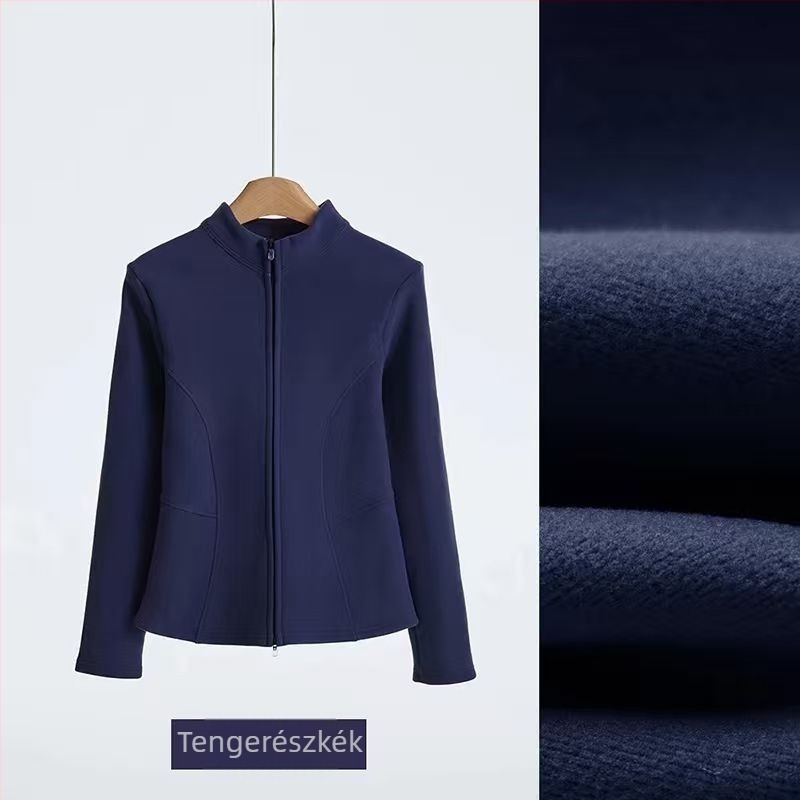 Graphene jóga kabát dupla cipzárral, állógallér, karcsúsított szabás, vastag fleece bélés