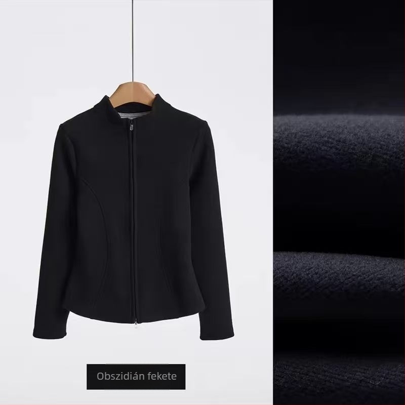 Graphene jóga kabát dupla cipzárral, állógallér, karcsúsított szabás, vastag fleece bélés
