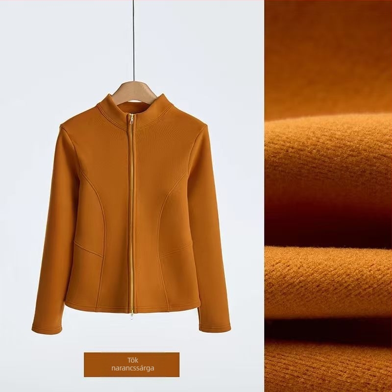 Graphene jóga kabát dupla cipzárral, állógallér, karcsúsított szabás, vastag fleece bélés