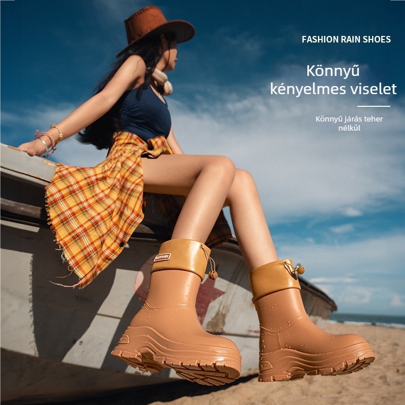 Női esőcsizma PVC felsőrész, vízálló, középmagas cső, vastagított talp, alacsony sarok 1–3 cm