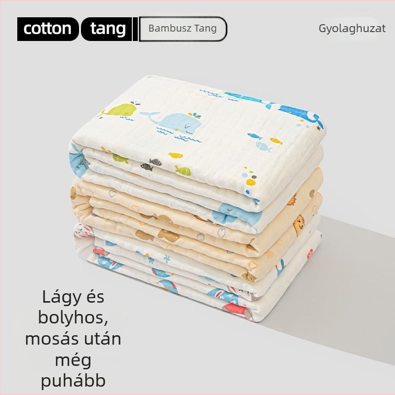 Baba géz fürdőlepedő készlet – 6 réteg, 100% pamut, 300–400 g, rajzfilm minta, Mu Mu Xiong