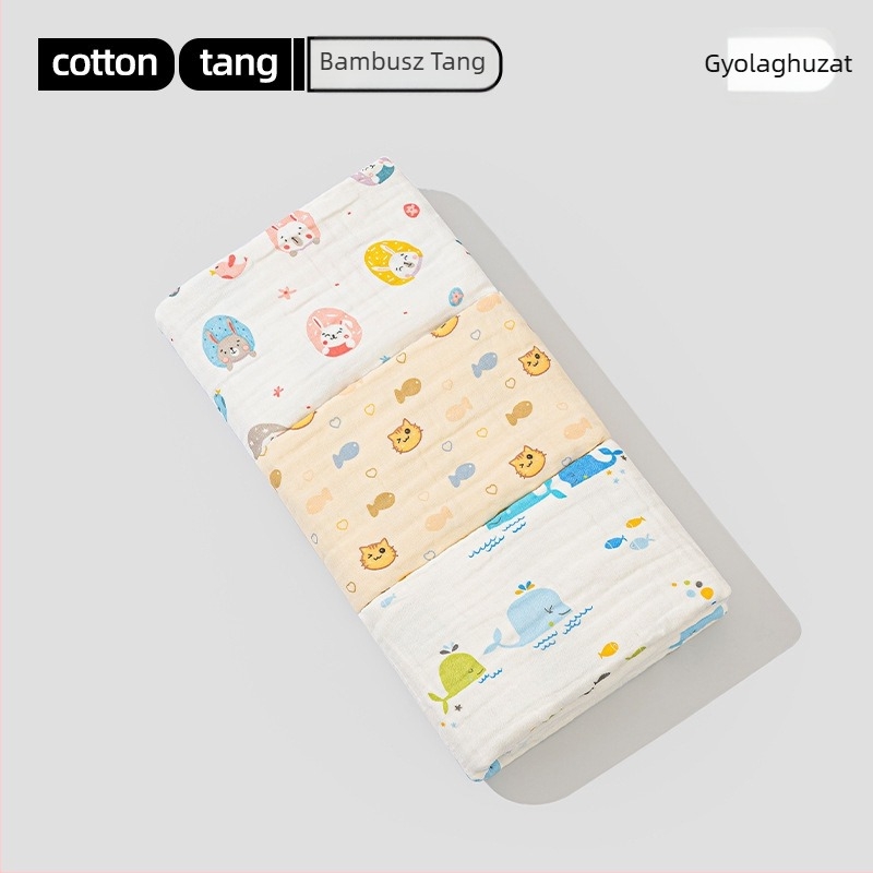 Baba géz fürdőlepedő készlet – 6 réteg, 100% pamut, 300–400 g, rajzfilm minta, Mu Mu Xiong