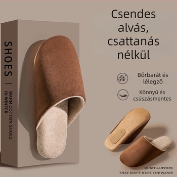 Beltéri férfi papucs nubuk felsővel, csúszásmentes talppal, slip-on, téli modell 2025.