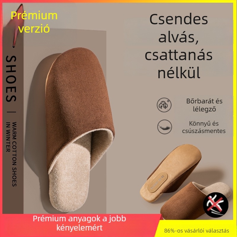 Beltéri férfi papucs nubuk felsővel, csúszásmentes talppal, slip-on, téli modell 2025.