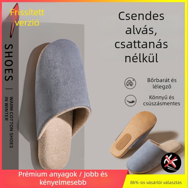 Beltéri férfi papucs nubuk felsővel, csúszásmentes talppal, slip-on, téli modell 2025.