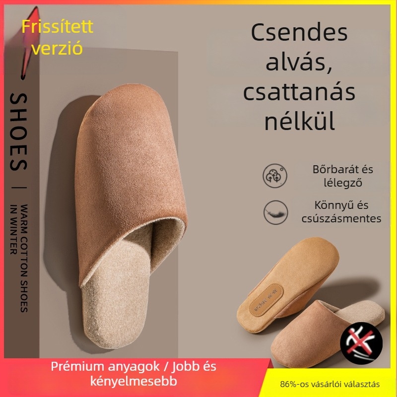 Beltéri férfi papucs nubuk felsővel, csúszásmentes talppal, slip-on, téli modell 2025.