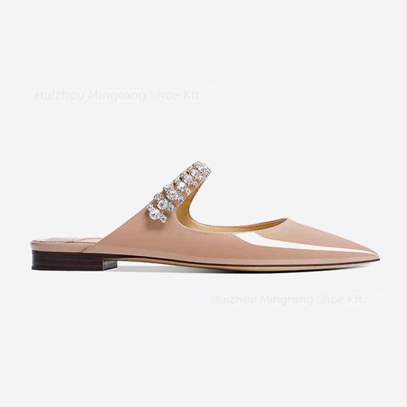 Női kristályos mulesz papucs, felsőrész valódi bőrből, talp gumi, lapos sarok, slip-on, talpvastagság 0–3 cm