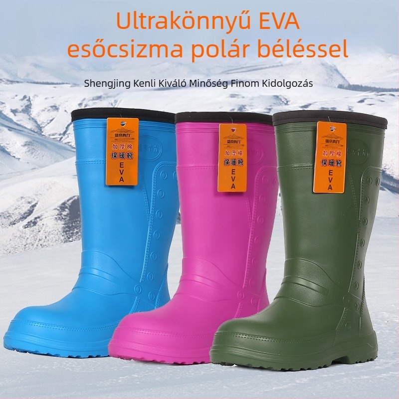 Női téli EVA hab esőcsizmák fleece béléssel, melegek, vízállóak, csúszásmentesek, könnyűek, magas szárú