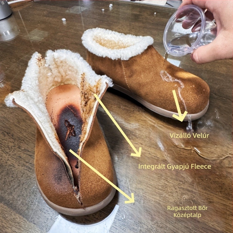 Női valódi bőrből készült vízálló papucs Birkenstock-stílusú vastag talppal, zárt orral, gyapjúval bélelt, téli viselet