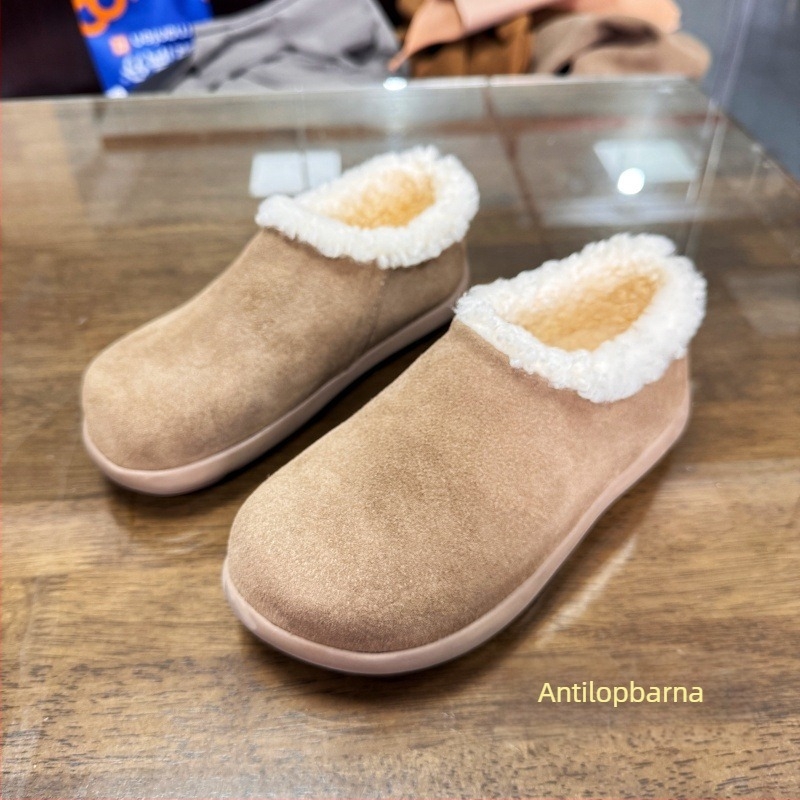 Női valódi bőrből készült vízálló papucs Birkenstock-stílusú vastag talppal, zárt orral, gyapjúval bélelt, téli viselet
