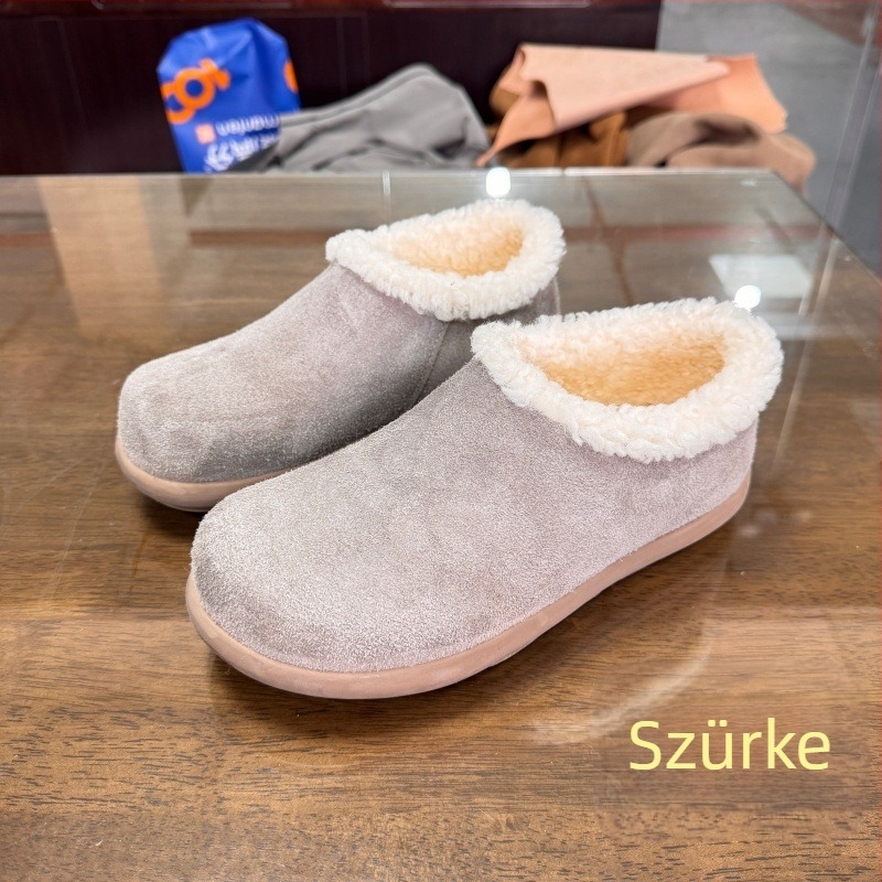 Női valódi bőrből készült vízálló papucs Birkenstock-stílusú vastag talppal, zárt orral, gyapjúval bélelt, téli viselet