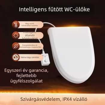Intelligens fűtésű WC-ülőke azonnali fűtéssel és ülőgyűrű-fűtéssel, PP lemez, lyukak közötti távolság 14, könnyen telepíthető, univerzális kialakítás.