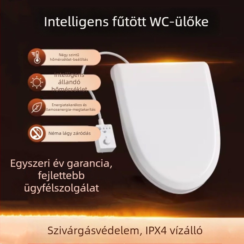 Intelligens fűtésű WC-ülőke azonnali fűtéssel és ülőgyűrű-fűtéssel, PP lemez, lyukak közötti távolság 14, könnyen telepíthető, univerzális kialakítás.