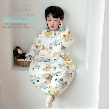 Uniszex 100% pamut tömött alvózsák lábakkal elválasztva gyerekeknek, téli–ősz, 3–8 évesek, otthoni viselet