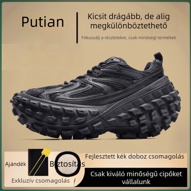 Uniszex túrabakancs hálós felsőrésszel, gumitalppal, középmagas, fűzőkkel záródó, magasságot növelő dizájn