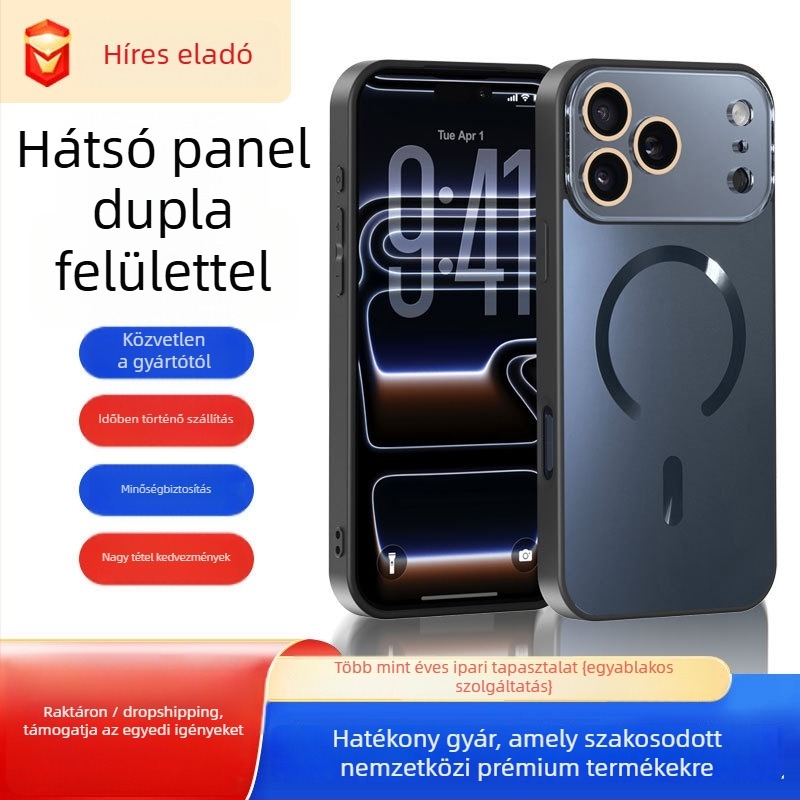 Mágneses iPhone tok, nagy ablakos lencséhez, TPU anyag, domborított hátsó felülettel dupla textúrával, támogatja a vezeték nélküli mágneses töltést