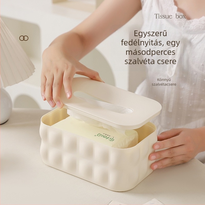 Műanyag papírzsebkendő doboz – modern, minimalist design, asztalra helyezhető, multifunkcionális, nappali és fürdőszoba számára