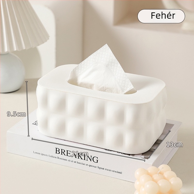Műanyag papírzsebkendő doboz – modern, minimalist design, asztalra helyezhető, multifunkcionális, nappali és fürdőszoba számára