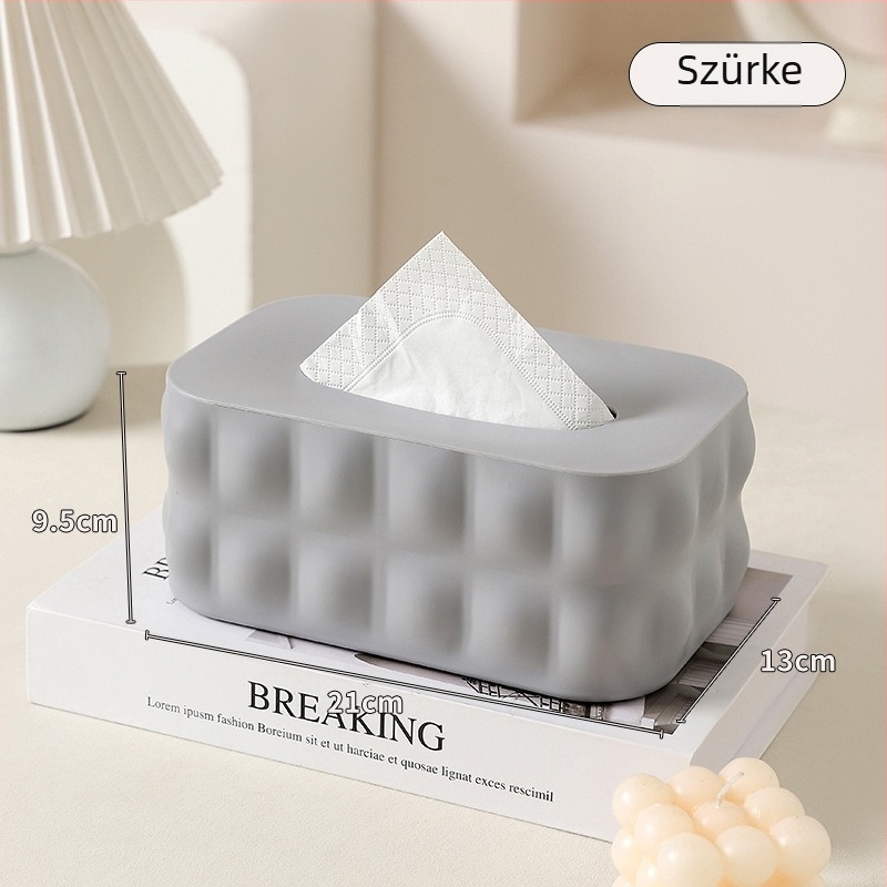 Műanyag papírzsebkendő doboz – modern, minimalist design, asztalra helyezhető, multifunkcionális, nappali és fürdőszoba számára