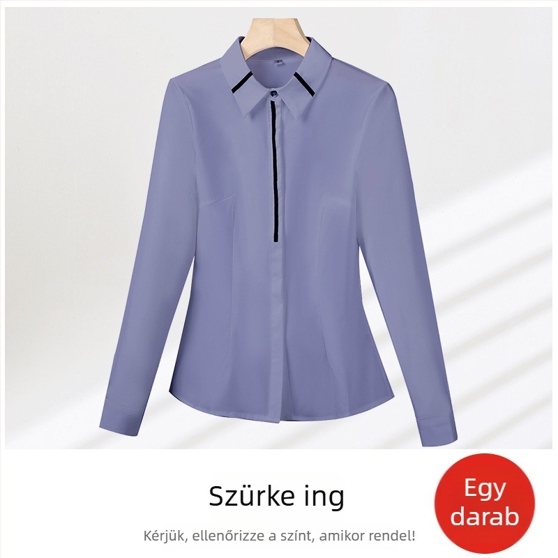 Ing - karcsú szabású, poliészter-spandex keverék, hosszú ujjú, négyszögletes gallér, egy sor gombolás