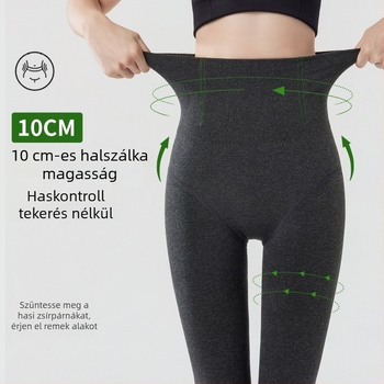 Magas derekú fleece bevonat leggings nőknek, hosszított fazon, nem csúszik le, halcsont mintázat, őszi-téli, kávé színű