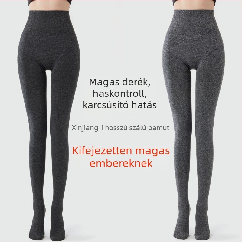 Magas derekú fleece bevonat leggings nőknek, hosszított fazon, nem csúszik le, halcsont mintázat, őszi-téli, kávé színű
