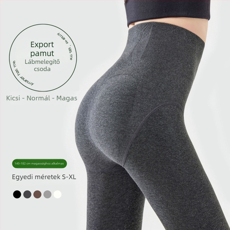 Magas derekú fleece bevonat leggings nőknek, hosszított fazon, nem csúszik le, halcsont mintázat, őszi-téli, kávé színű