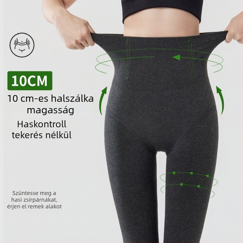 Magas derekú fleece bevonat leggings nőknek, hosszított fazon, nem csúszik le, halcsont mintázat, őszi-téli, kávé színű