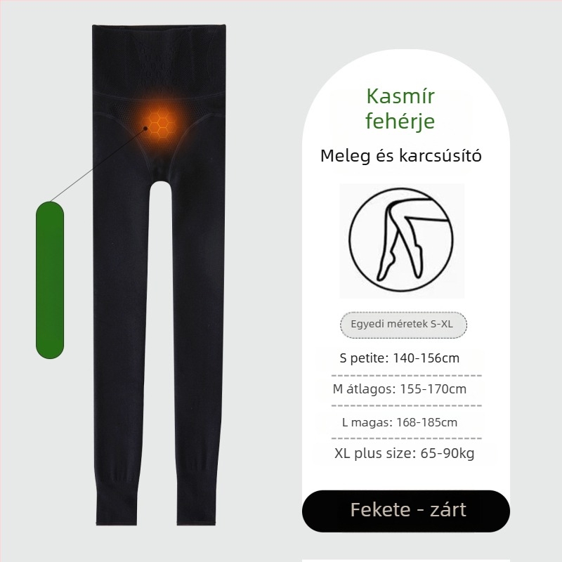 Magas derekú fleece bevonat leggings nőknek, hosszított fazon, nem csúszik le, halcsont mintázat, őszi-téli, kávé színű
