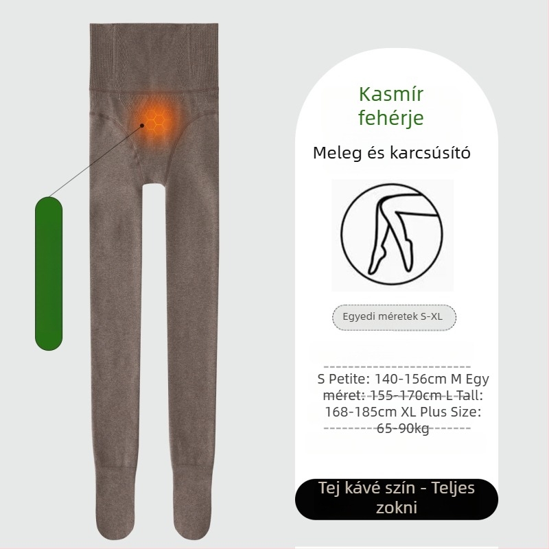 Magas derekú fleece bevonat leggings nőknek, hosszított fazon, nem csúszik le, halcsont mintázat, őszi-téli, kávé színű