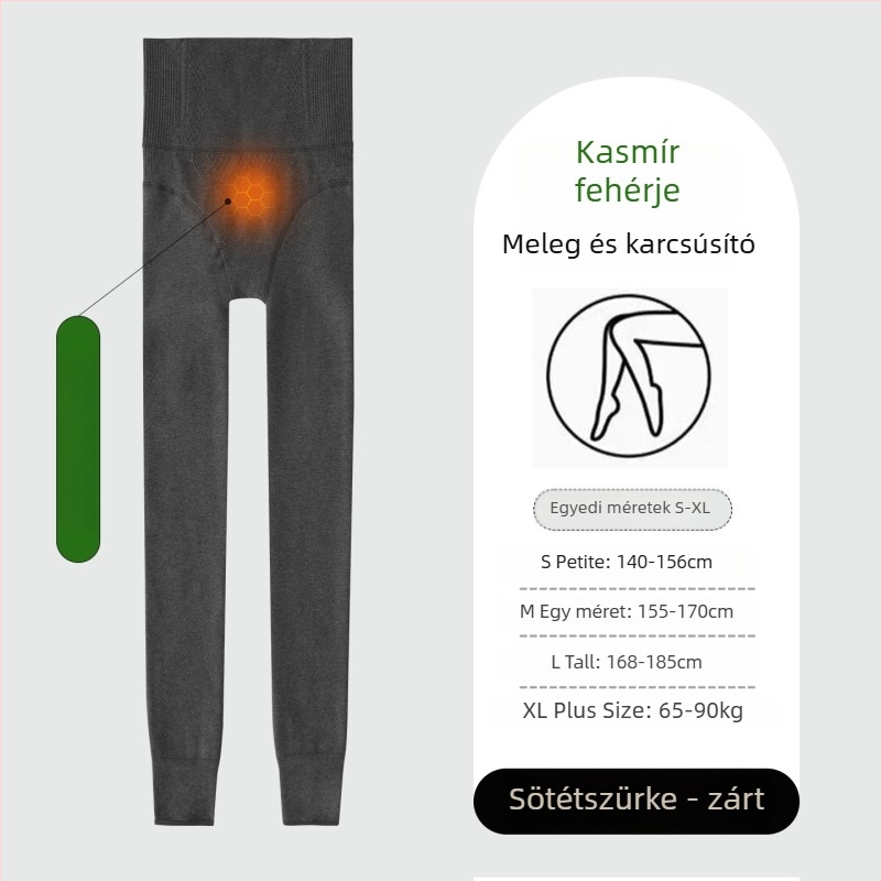 Magas derekú fleece bevonat leggings nőknek, hosszított fazon, nem csúszik le, halcsont mintázat, őszi-téli, kávé színű