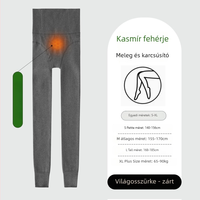Magas derekú fleece bevonat leggings nőknek, hosszított fazon, nem csúszik le, halcsont mintázat, őszi-téli, kávé színű