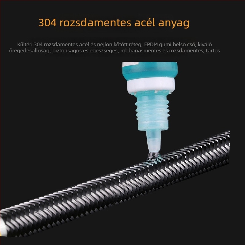 Rozsdamentes acélból készült, többszövésű vízbevezető tömlő, menetes csatlakozással — 0–90°C, 1.0 MPa, alkalmas WC-hez és vízmelegítőhöz