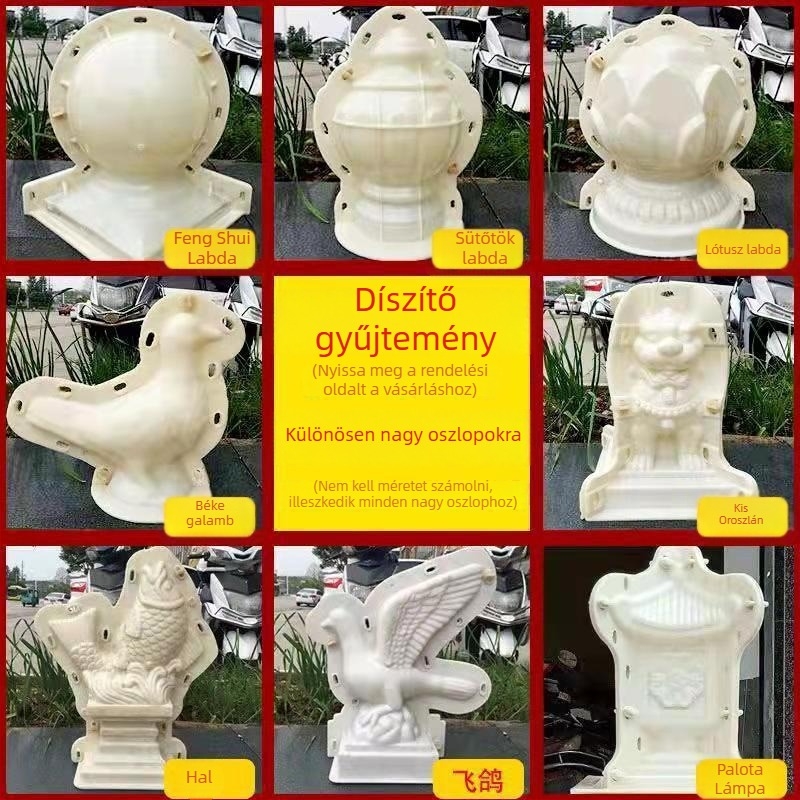 Cement díszforma – Európai stílusú római oszlop, galamb, hím és nőstény oroszlánok, erkélykorlát gömbdísz