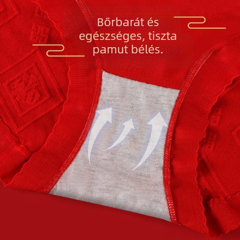 Női piros pamut alsónemű, magas derekú, antibakteriális, belső rész 100% pamut, egyszínű masnival