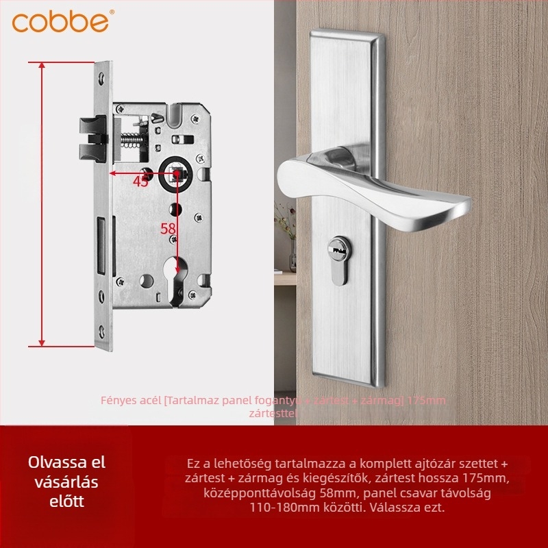 Cabe CB-KTS10 Hálószoba ajtó zár - Rozsdamentes acél, beépített zár, modern minimalista stílus