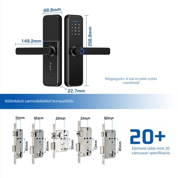 GM1 WiFi okos ujjlenyomat-zár fa ajtókhoz, PIN-kóddal és távoli feloldással