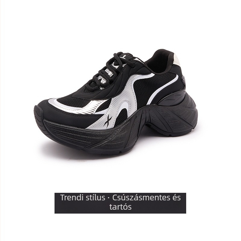 Női chunky sneakers vastag talppal – felsőrész két réteg bőr és textil, blokkminta, sarokmagasság 1–3 cm, PU talpbetét