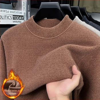 Férfi kapucnis kötött pulóver fleece-béléssel, téli meleg, egyszínű