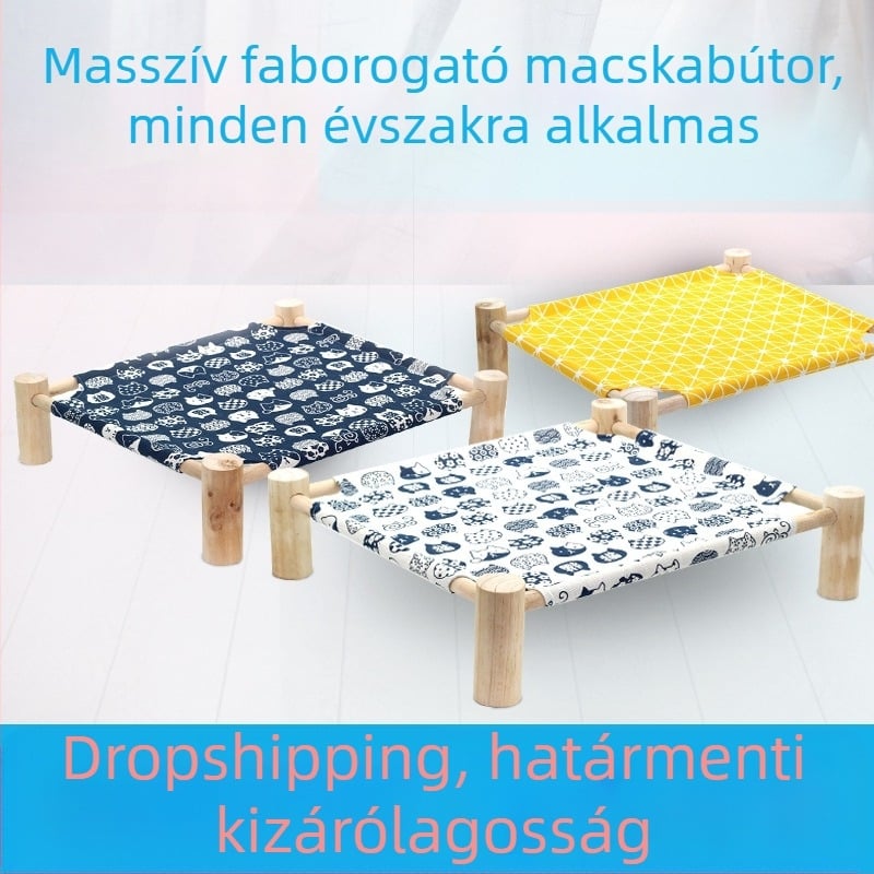 Fából készült háziállatfészek – Négy évszakos macska- és kutyaágy, levehető és mosható