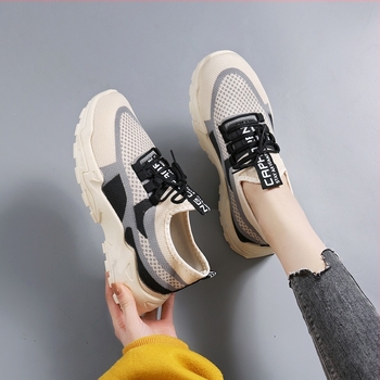 Női Dad Shoes, hálós felsőrész, előre fűzőzés, kerek orr, alacsony sarok 1-3 cm, PVC talp