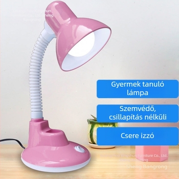 LED asztali lámpa cserélhető izzóval – gyerekeknek és diákoknak, szemvédelmet nyújtva (110–240V, gombkapcsoló, konnektoros áramellátás, Fényerősség osztálya A, CRI ≤70)