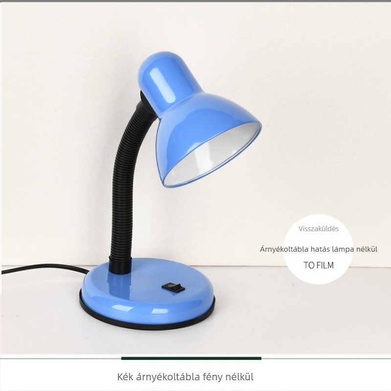 LED asztali lámpa cserélhető izzóval – gyerekeknek és diákoknak, szemvédelmet nyújtva (110–240V, gombkapcsoló, konnektoros áramellátás, Fényerősség osztálya A, CRI ≤70)