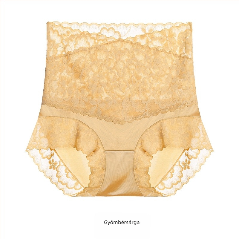 Csipkés magas derekú bugyi, lélegző, hasformáló, Mulberry selyem a szeméremrésznél