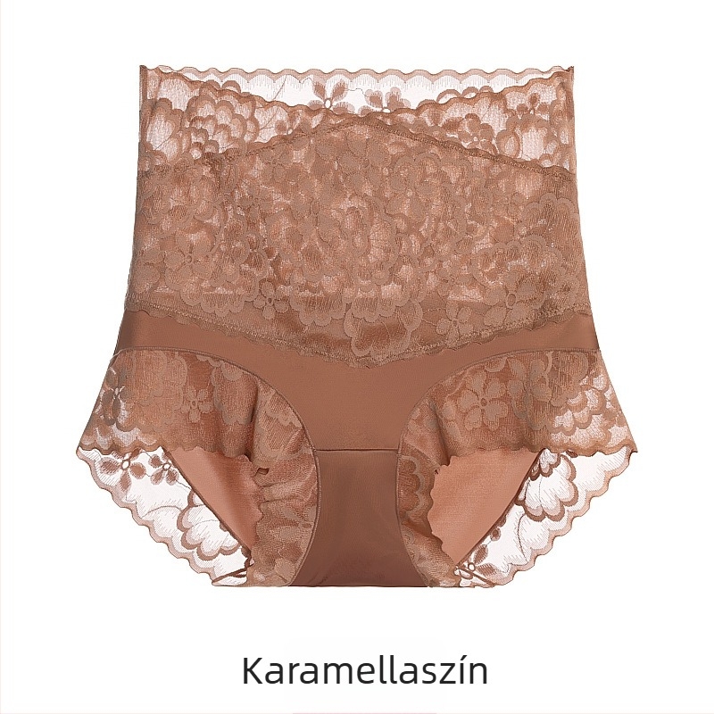 Csipkés magas derekú bugyi, lélegző, hasformáló, Mulberry selyem a szeméremrésznél