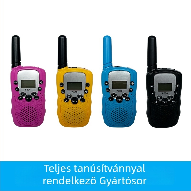 Gyerekeknek szóló walkie-talkie T-388, 400-470MHz, 0,5W, hatótáv 1,5–3km, 4 AA elem, kijelzővel