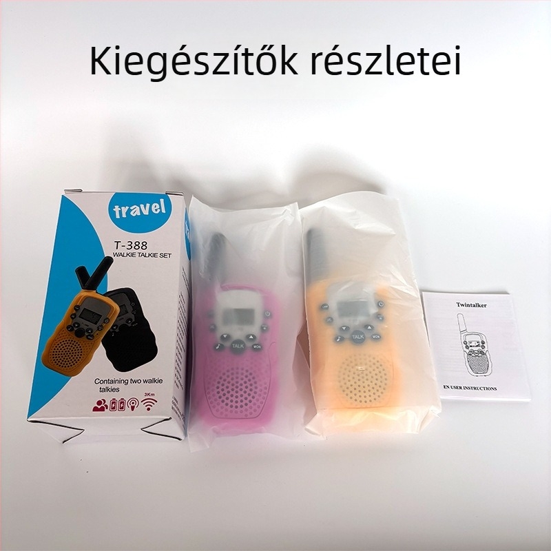 Gyerekeknek szóló walkie-talkie T-388, 400-470MHz, 0,5W, hatótáv 1,5–3km, 4 AA elem, kijelzővel