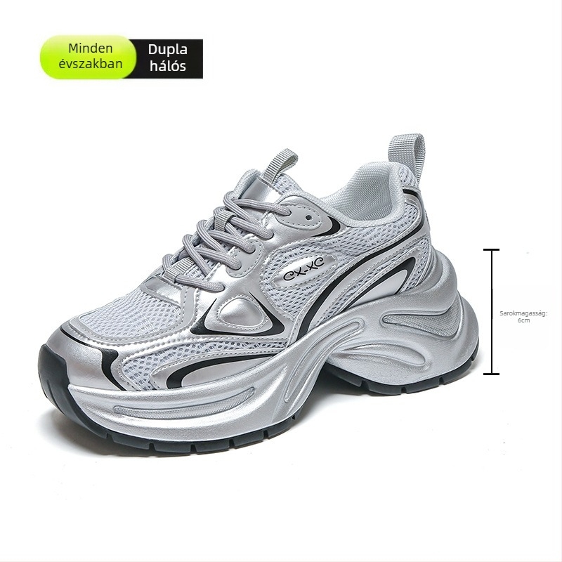 Női Dad Shoes cipő dupla hálós felsőrésszel, vastag talppal, lélegző, magasságot növelő, csúszásmentes