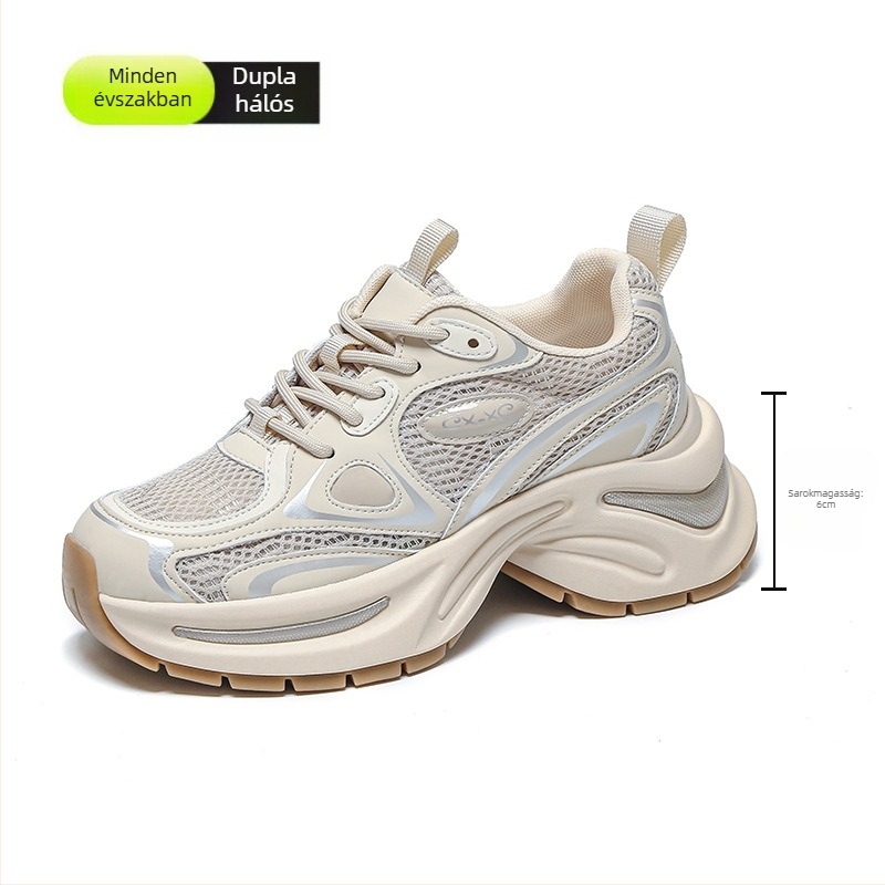 Női Dad Shoes cipő dupla hálós felsőrésszel, vastag talppal, lélegző, magasságot növelő, csúszásmentes
