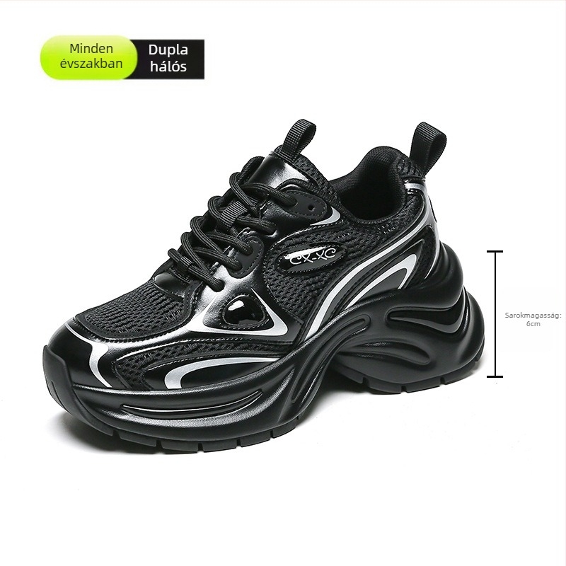 Női Dad Shoes cipő dupla hálós felsőrésszel, vastag talppal, lélegző, magasságot növelő, csúszásmentes